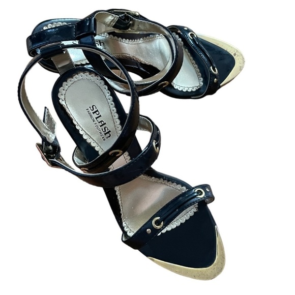 Splash Fashion Black & Gold Stiletto Heels - Picture 1 of 5
